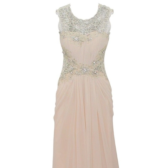 Ecru Embroidered A Line Gown - Picture 6 of 8